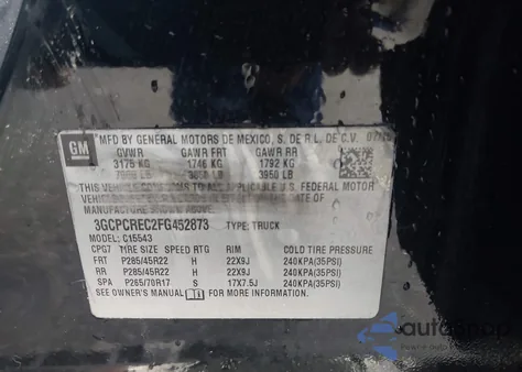 2015 Chevrolet Silverado 1500 1Lt z USA, uszkodzony, nr VIN 3GCPCREC2FG452873